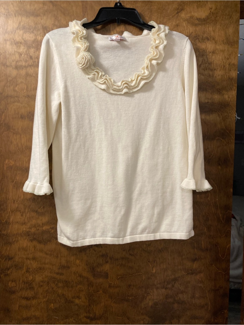 Women's Cream Ruffled Scoop Neck Sweater